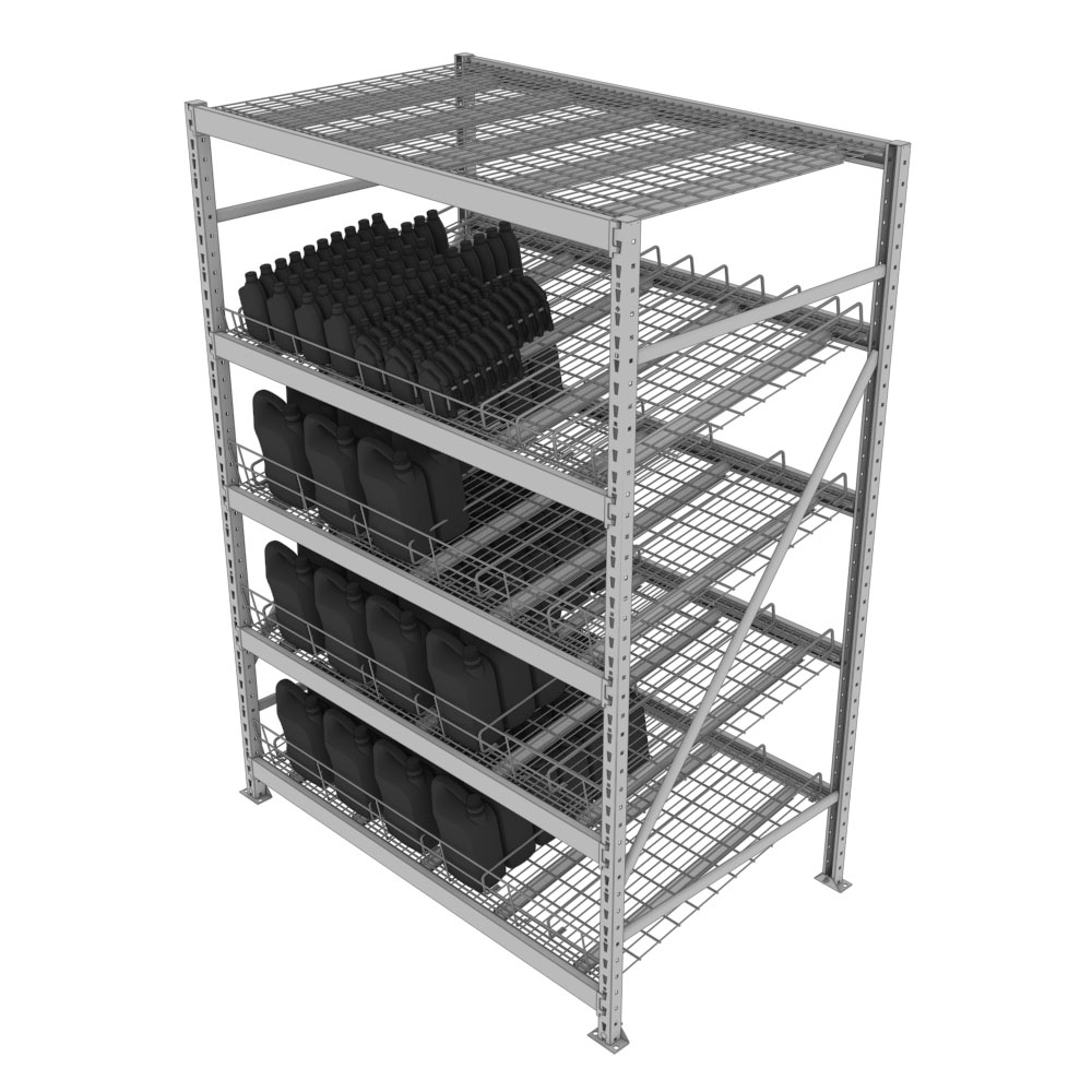 Widespan rack illustration with oil product
